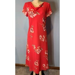 Vtg 90s Y2K Dress Cowl Neck Floral Bias Beaded Sz 14P Pink Fairy Romantic Whimsy